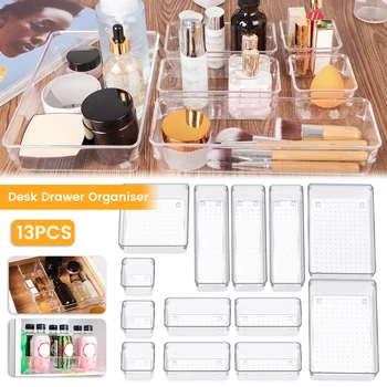 13Pcs Desk Predal Delilnik Jasno Škatla za Shranjevanje Make up Kozmetika Organizator Pregledno Urejeno Pladenj za Domačo Pisarno Kuhinjski Mizi