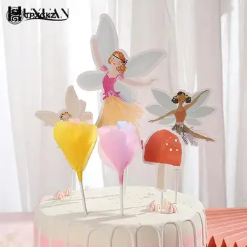 1Set Gostje Pravljice Toppers Metulj Boginja Plošče Cupcake Toppers Cvet Princesa Dekle Happy Birthday Party Dekoracijo