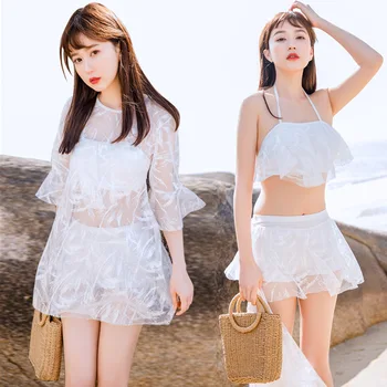 2023 korejska različica kopalke ženske split tri kos obleko slog ravno kota slim kopalke čipke slog kopalke