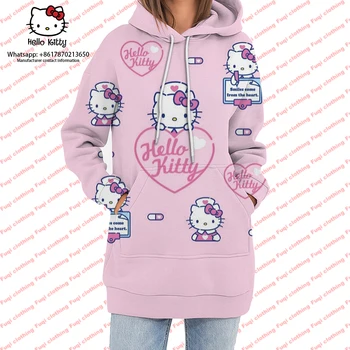 2023 Nov ženski pulover s kapuco Hello Kitty Hoodie Risanka Vrh Long Sleeve Majica Fashion Hoodie Žensk, Mladih Oblačila