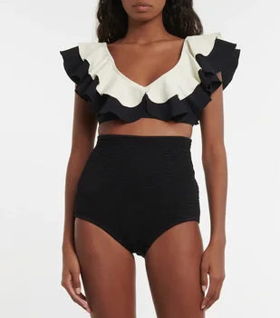 2024 Ruffle Barva Blok Split Kopalke Moda V Vratu Bikini Komplet Ženske Luksuzni Plaži Kopalke Monokini kopalke Plažo