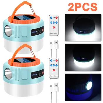 2Pcs LED Luč Kampiranje 300LM 1200mAh Sončne USB Polnilne Pohodništvo, Ribolov, Nepremočljiva