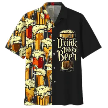 3D Pivo Hawaiian Tiskanja Moda Priložnostne Plaži Shirt Party Vrh Retro Slogu