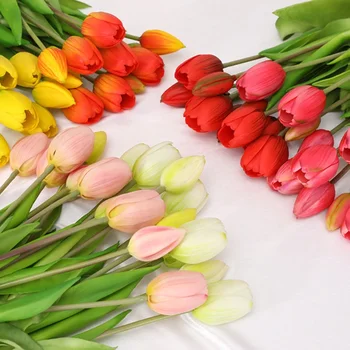 40 CM Umetne Rože Mehko Lepilo 5 Snop Tulipani Dom Dekoracija Poroka, Nevesta, ki ima Cvetje