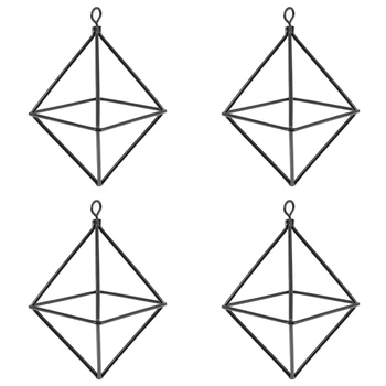 4X Stoječih Visi Sajenje Geometrijske Swing Kovanega Železa Tillandsia Zraka Rastline Imetnik Trikotno Oblikovan Kovinsko Stojalo