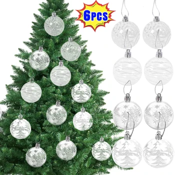 6PCS Božični Okraski Žogo Pregleden Bele snežne Kepe Xmas Tree Visi Obeski Doma Božič Navidad Novo Leto Dekoracijo Daril