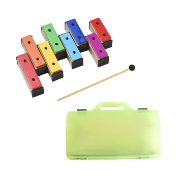 8-Opomba Xylophone Pisane Glockenspiel Izmenljive Mavrične Barve Kovinske Plošče Resonator z Plastična Kladiva Zelena Primeru