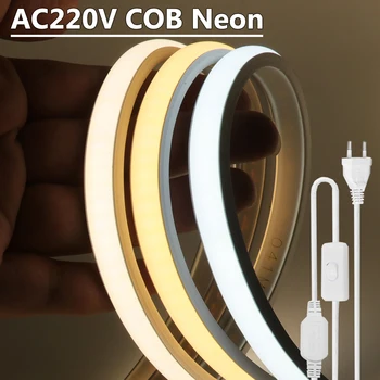 AC 220V COB LED Trak Svetlobe 288LEDs/m RA90 Silikona, Prilagodljiva Zunanja Svetilka Nepremočljiva Neon Trak Prijavite Z EU/UK Vtičnice in Stikala