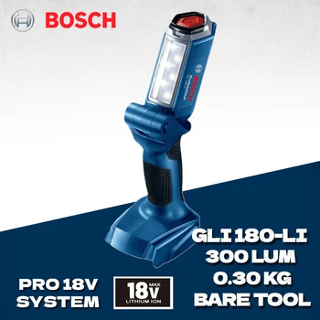 Bosch GLI180-LI Professional Polnilne Luči Baklo Ročni Akumulatorski Delo Svetlobe, 18V 300 Lumen Fleksibilno Uporabo LED Svetilka