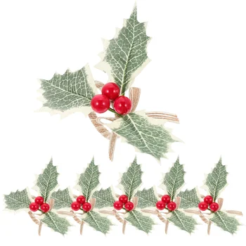 Božič Napkin Obroči Simulirani Zeleni Listi, Berry Napkin Zaponke Imetnik Xmas Party Tabela Dekoracijo Navidad