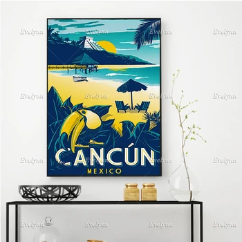 Cancunu V Mehiki Letnik Potovanja Plakat, Dnevna Soba Dekoracijo Doma Dekor Platno Wall Art Natisne Edinstveno Darilo Plavajoči Okvir