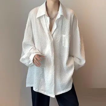 Deeptown Ženske Bele Naguban Bluze Prevelik Priložnostne Estetske Ženske Majice Edinstveno Harajuku Cardigan Fashion Kpop Ulične