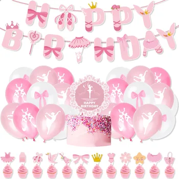 Disney Balet Princess Pink Temo Happy Birthday Party Latex Balon Torto Pokrivalo Banner Dekoracijo Baby Tuš Dekle, Fant, Fant Darilo
