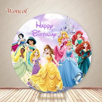 Disney Princesa Krog Ozadje Happy Birthday Fotografija Ozadje Osebno Baby Tuš Krog Kritje Okraski Foto Rekviziti