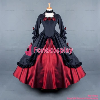 fondcosplay Viktorijanski Rokoko Srednjeveške Obleke Žogo Gothic črna rdeča Tafetta Obleko Cosplay Kostum CD/TV[G774]