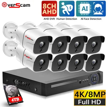 H. 265 4K Zaznavanje Obraza AHD DVR Kit 8CH CCTV Sistema 8MP Ultra HD Notranja Zunanja AHD Kamera Video Nadzora Varnosti Nastavite P2P