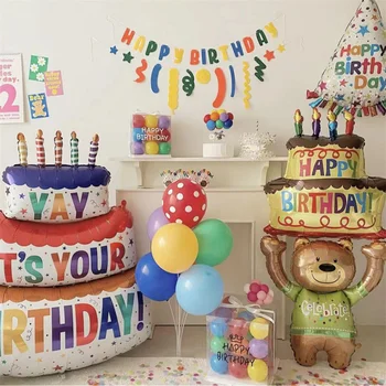Happy Birthday Cake Baloni Srčkan Risanka Folijo Sveča Baloni Za Otroke Darila, Rojstni Dan Baby Tuš Rekvizitov, Okras, Darila