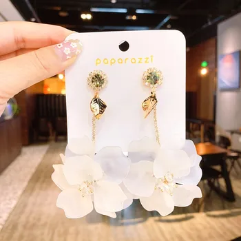 Koreja vroč modni nakit pretirana ročno tkane velik bel cvet uhani dolge počitnice stranka izjavi, uhani za ženske