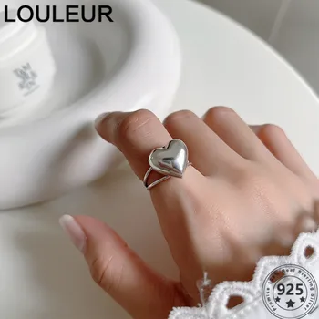 LouLeur Design 925 Sterling Srebrni Prstan Letnik Srce Obroči Za Ženske Luksuzni Nastavljiv Prstan 2021 Trend Srebro 925 Nakit
