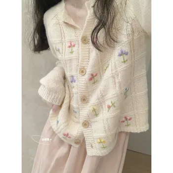 Mehko glutinous pulover jopico ženski 2023 pomlad korejska različica sol, sladko oblačila z dolgimi rokavi, pletene cardigan pulover