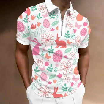 Mens Velikonočni Moda Priložnostne Digitalni 3D Tiskanje River Zadrgo Majica Kratek Rokav Bluzo Vse-