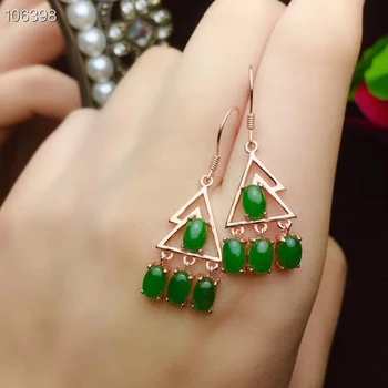 moda Green Jade bingljati uhan s kavljem za ženske srebrni nakit rose zlata barva trikotnika stil dekle stranka darilo