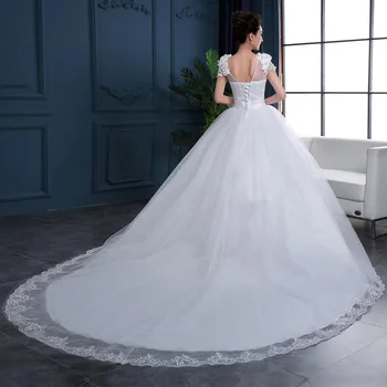 Poročna Obleka Bele Proti-Vrat Cvet Čipke Prikrojevanja Žogo Obleke Nevesta Princess Poroka Obleke, Plus Velikost Vestido De Noiva