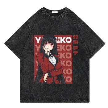 Priložnostne Vintage Oprana T-shirt Anime kakegurui Prevelik Hip Hop Harajuku Mens Tees Ulične Unisex Vrhovi