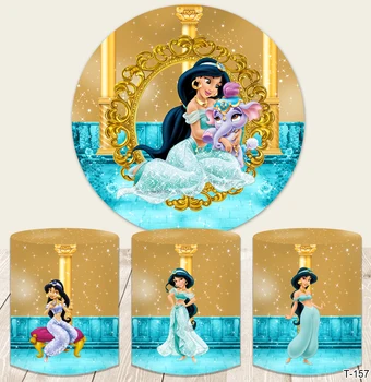 Princesa Aladdin Jasmina Krog Krog Ozadje Kritje Bleščice Vijolična Zlata Valj Podstavek Kritje Rojstni Dan Dogodek, Dekoracijo