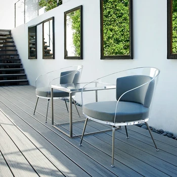 Sodobna preprost, pregleden akril bivalni prostor stol high-end kovinski fotelj bo eno pogajanja stol