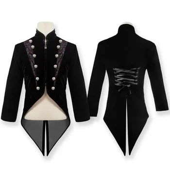 Srednjeveški cosplay kostum Moških velvet steampunk jakno plašč vezenje gentlman tailcoat repi zimsko jakno gothic