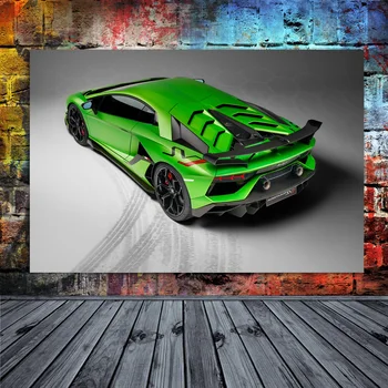 Superšportnega Aventador SVJ Zeleni Avto Zadaj je Zgornji Prikaz Steno Umetnosti Plakatov in Fotografij Sodobne Platno, Slike za Dnevna Soba Dekor