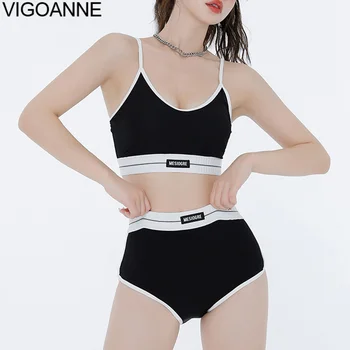 VigoAnne 2023 Trdno Privezan Kopalke Ženske Visoko Pasu Potisnite NAVZGOR Bikini Komplet korejski Zaprta Kopalke Backless Poletje kopalke