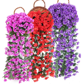 Vijolična Cvetje Umetno Viseče Košare Garland Zunanja Notranja Ivy Ponaredek Cvet Dekoracijo za Dom Vrt Poroka Stranka Dekor