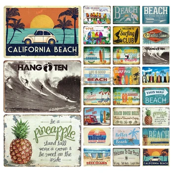 Vintage Plaži Kovinski Tin Prijavite Letnik Garaža Bar Dekoracijo Wall Art Retro Plaketo Plakat Obmorskih Sadja Doma Dekor Železa Slikarstvo