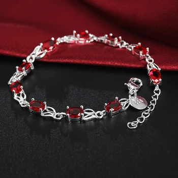 Vroče novih 925 Sterling silver Zapestnice za ženske Divje rdeče kristalno verige moda lady svate Božična darila Nakit