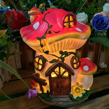 Vrtno hišico Gob Kip Lučka Mini Vila, Hiša Sončne LED Vrt Svetlobe Zunanji Okras Teras Hodnik, Ornament