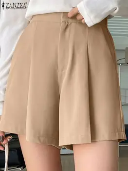 ZANZEA Oversize korejski Urad Nositi Hlače Ženske Modni Visoki Pas Hlače Poleti Leta 2023 Barva Naguban Priložnostne Kratke Hlače